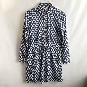 Gap Polka Dot Cotton Shirtdress Size XS Navy White Casual Drawstring Tie